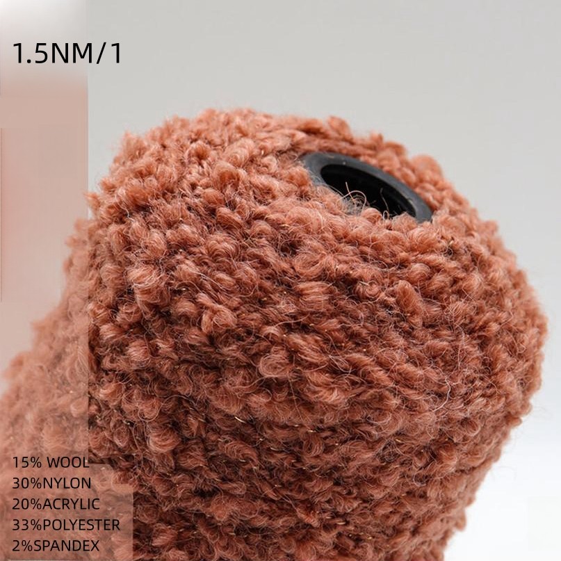 1/1.5NM Gold Lurex Wool Loop 15% WOOL 30%NYLON 20%ACRYLIC 33%POLYESTER 2%SPANDEX Fancy Blended  Hand Knitting  Bobbin Spring Yar