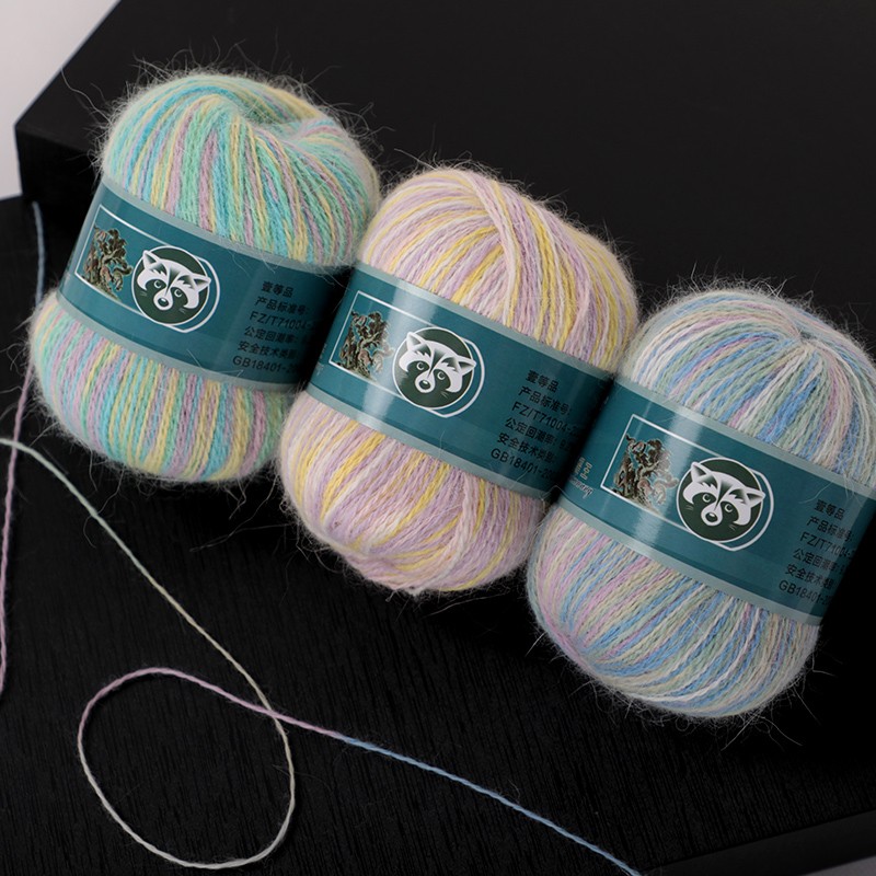 Factory Wholesale Long Hair Mink Yarn 50+20g 2/14Nm 60% Angora Rabbit Hair 40% Nylon Fancy Blended Knitting Melange Hand Yarn