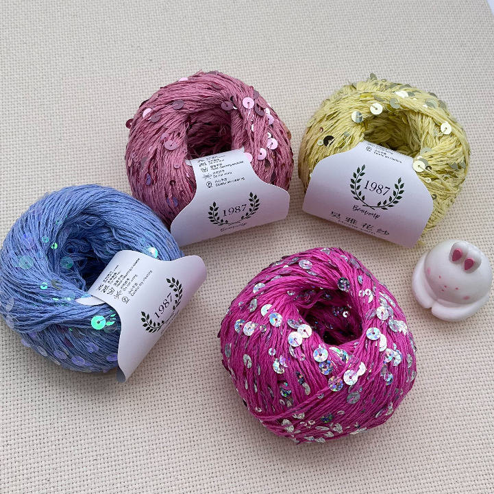 Paillette Bling Cotton Sequin Yarn 3MM&6MM 1/2.3NM Colorful Beads Sequin Yarn for Crochet Bag