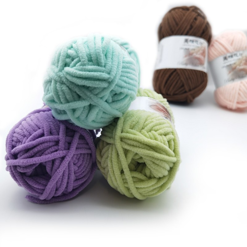 50gram Roll 100% Polyester Velvet Baby 3mm Thin Mini Chenille Blanket Yarn for Hand Knitting Crocheting